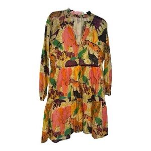 J. Crew Multicolor Floral Print Mini Dress - Pink, Orange, Green, Purple